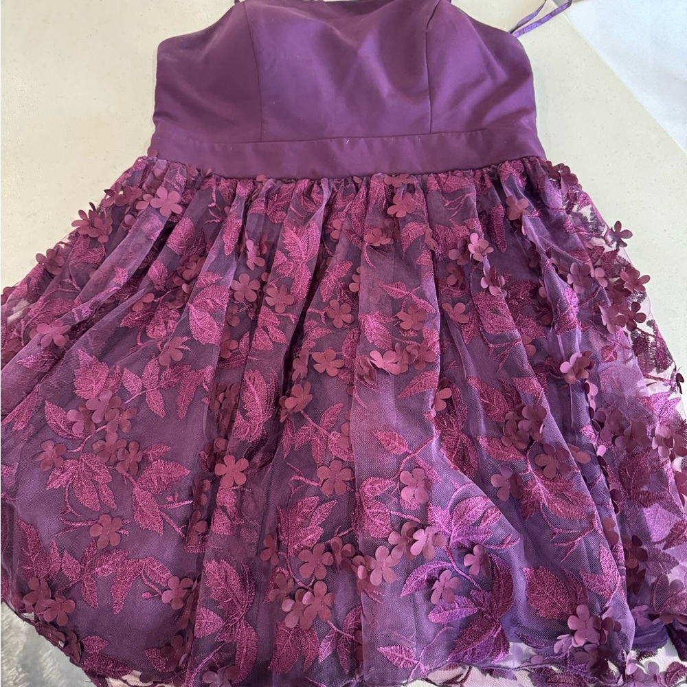 Trixxi Deep‎ Purple Floral Appliqué Prom Dress
